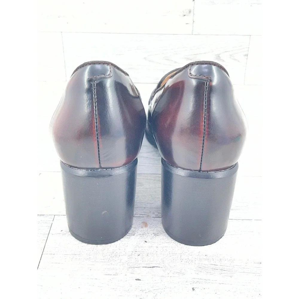 Clarks Artisan Women Burgundy Leather Block Heel‎ Penny Loafers Size 6M